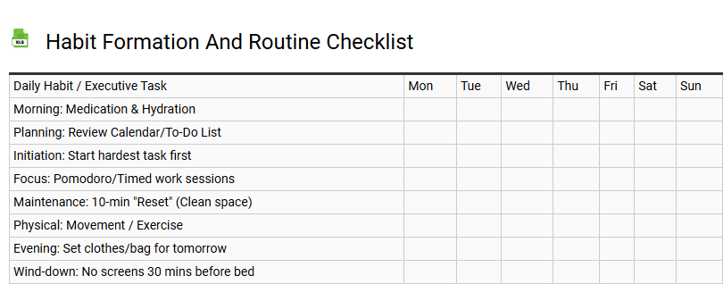 Habit Formation and Routine Checklist
