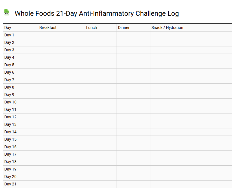 Whole Foods 21-Day Anti-Inflammatory Challenge Log