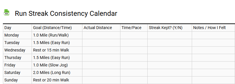 Run Streak Consistency Calendar