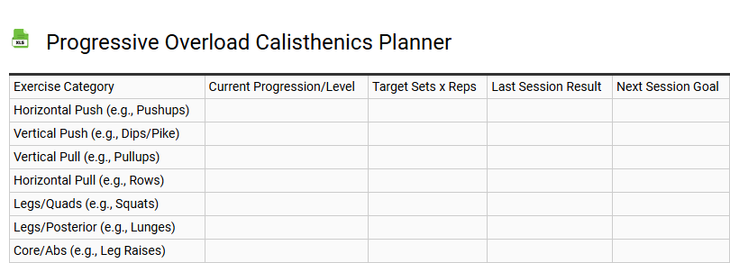Progressive Overload Calisthenics Planner