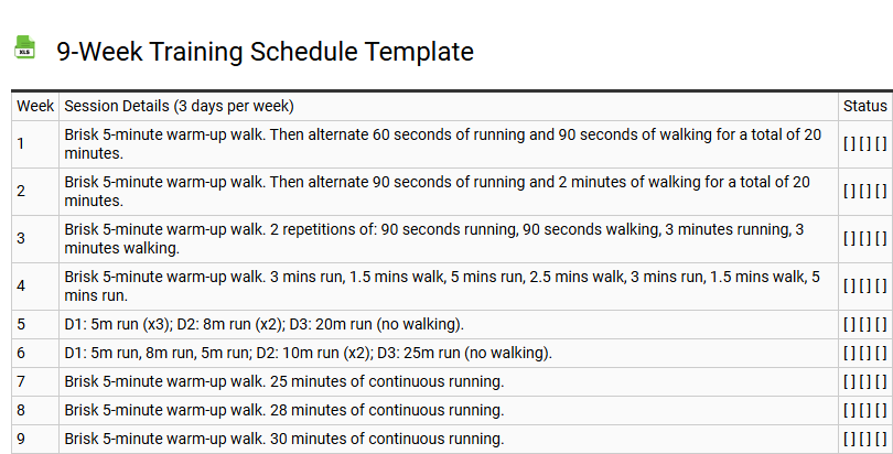 9-Week Training Schedule Template