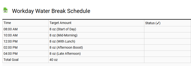 Workday Water Break Schedule