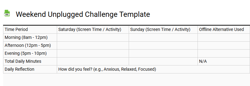 Weekend Unplugged Challenge Template