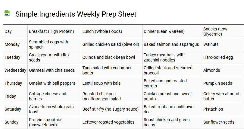 Simple Ingredients Weekly Prep Sheet