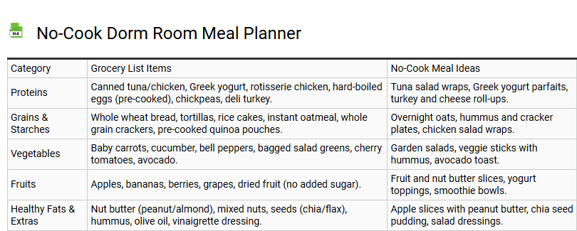 No-Cook Dorm Room Meal Planner