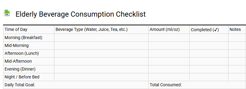 Elderly Beverage Consumption Checklist