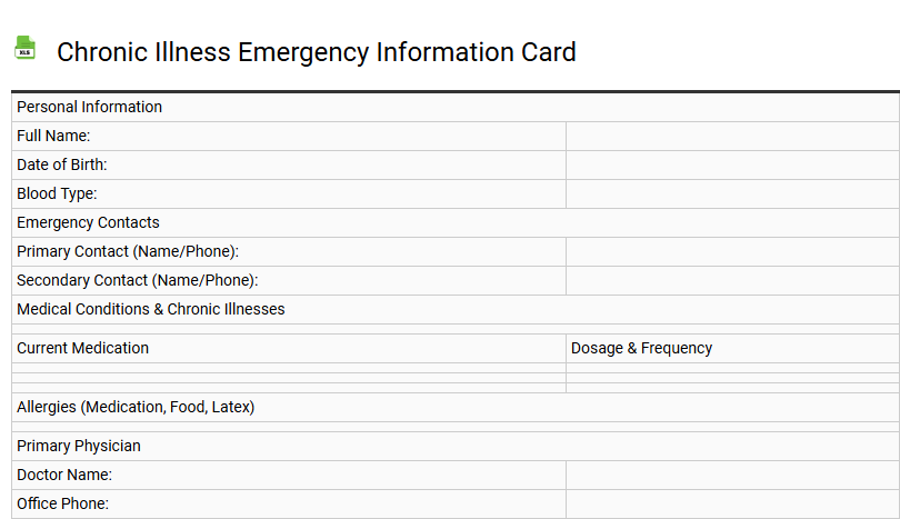Chronic Illness Emergency Information Card