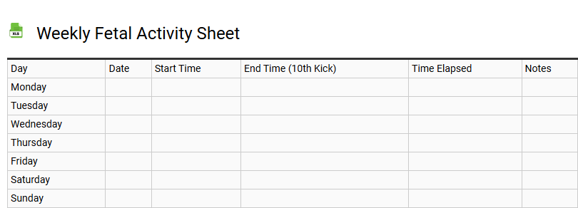 Weekly Fetal Activity Sheet