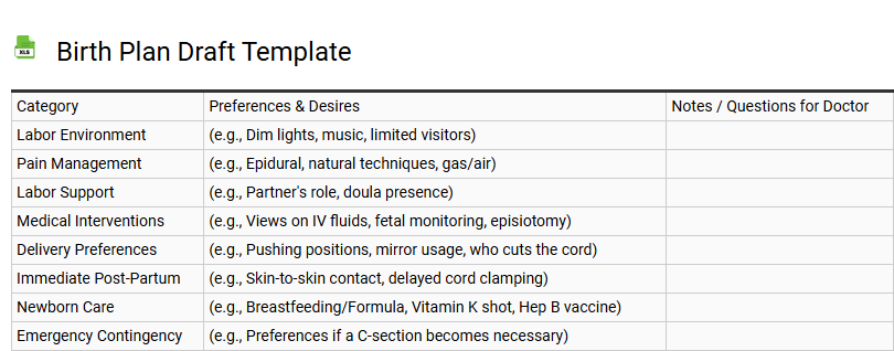 Birth Plan Draft Template