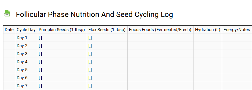 Follicular Phase Nutrition and Seed Cycling Log