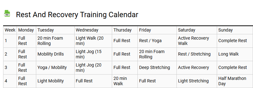 Rest and Recovery Training Calendar