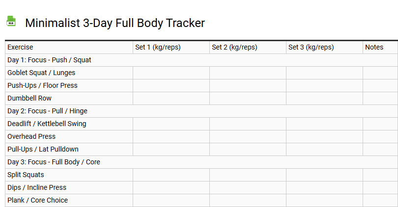 Minimalist 3-Day Full Body Tracker