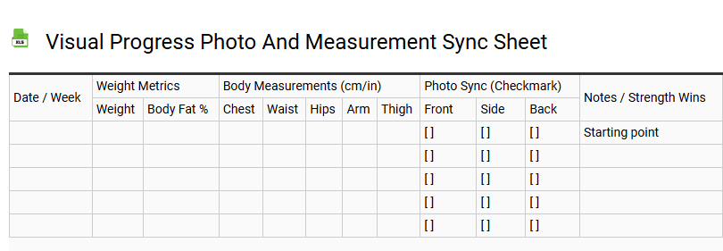 Visual Progress Photo and Measurement Sync Sheet