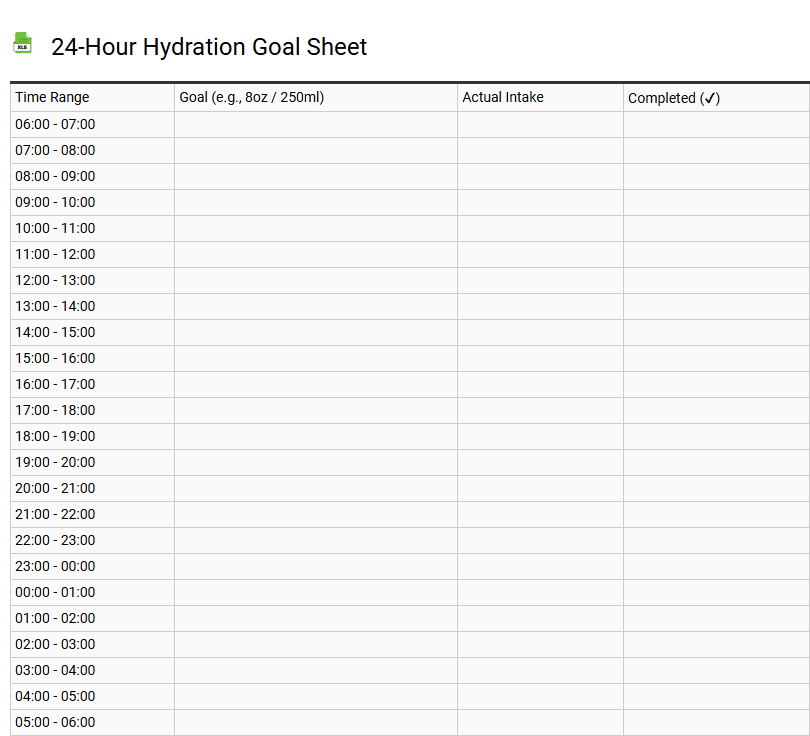 24-Hour Hydration Goal Sheet