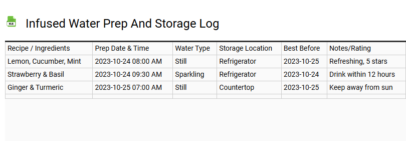 Infused Water Prep and Storage Log
