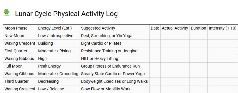Lunar Cycle Physical Activity Log