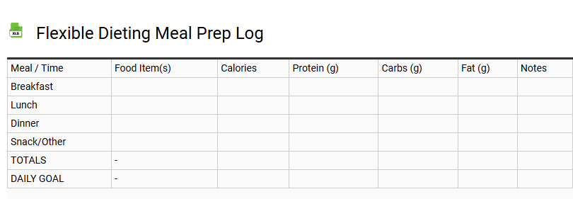 Flexible Dieting Meal Prep Log