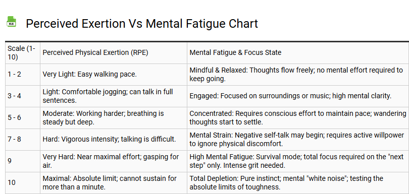 Perceived Exertion vs Mental Fatigue Chart