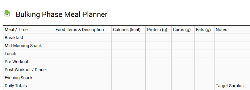 Bulking Phase Meal Planner