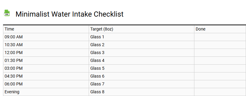 Minimalist Water Intake Checklist