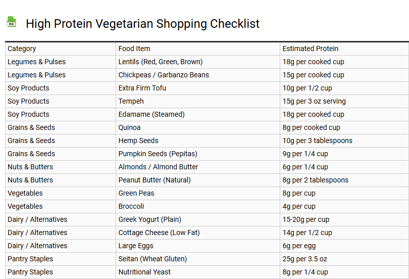 High Protein Vegetarian Shopping Checklist