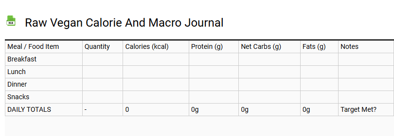 Raw Vegan Calorie and Macro Journal