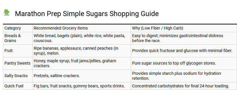 Marathon Prep Simple Sugars Shopping Guide