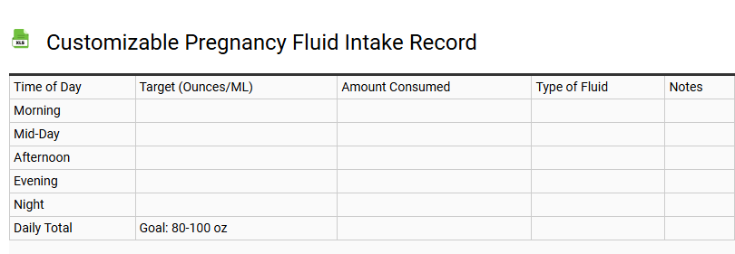 Customizable Pregnancy Fluid Intake Record