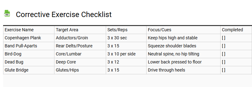 Corrective Exercise Checklist