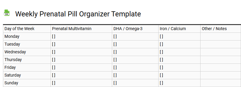 Weekly Prenatal Pill Organizer Template