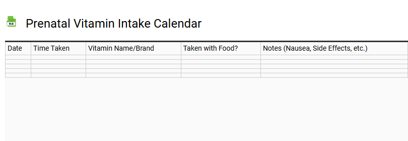 Prenatal Vitamin Intake Calendar