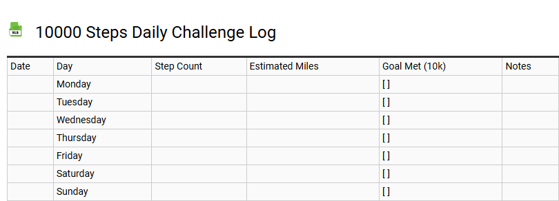 10000 Steps Daily Challenge Log