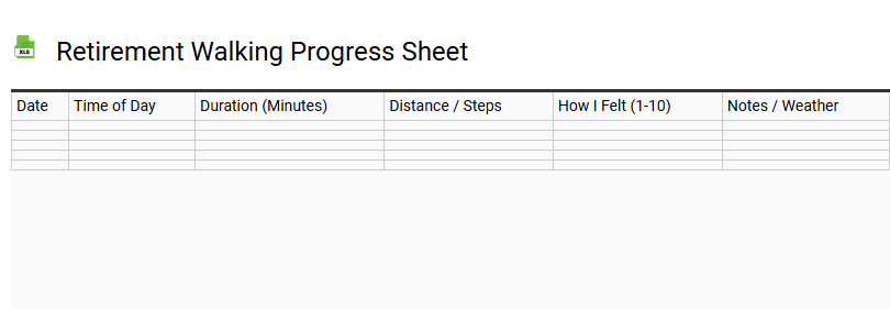 Retirement Walking Progress Sheet