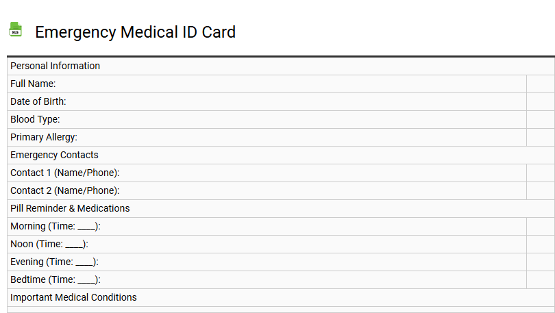 Emergency Medical ID Card