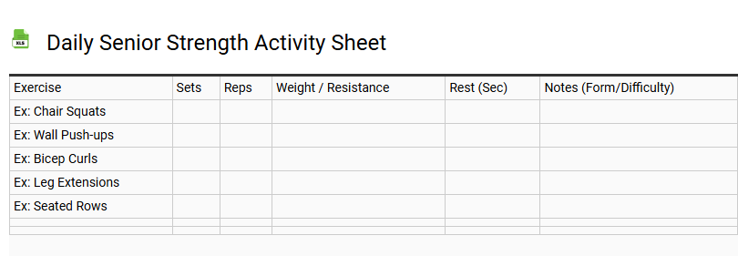 Daily Senior Strength Activity Sheet