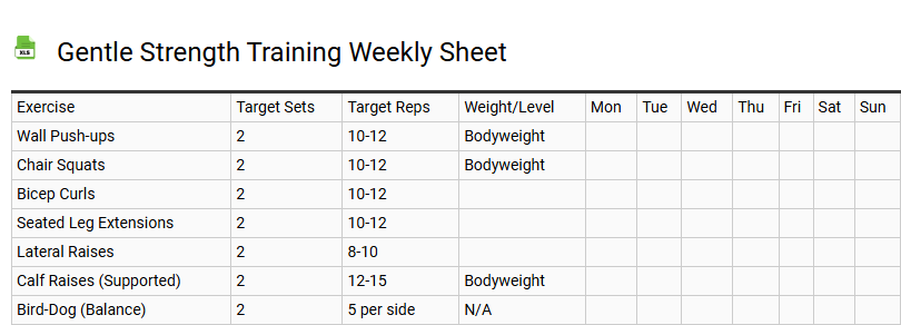 Gentle Strength Training Weekly Sheet