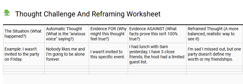 Thought Challenge and Reframing Worksheet