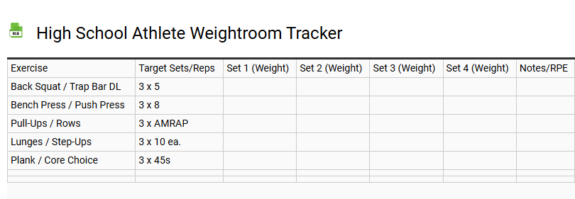 High School Athlete Weightroom Tracker