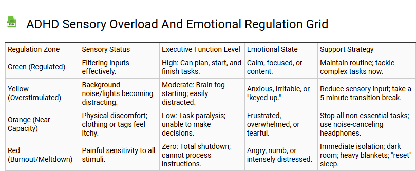 ADHD Sensory Overload and Emotional Regulation Grid