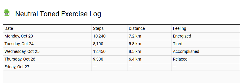 Neutral Toned Exercise Log