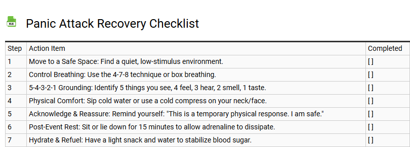 Panic Attack Recovery Checklist