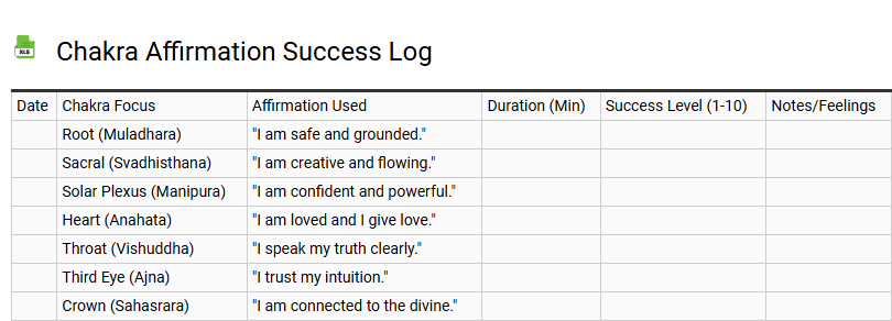 Chakra Affirmation Success Log