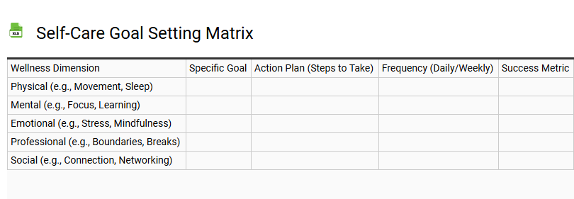 Self-Care Goal Setting Matrix