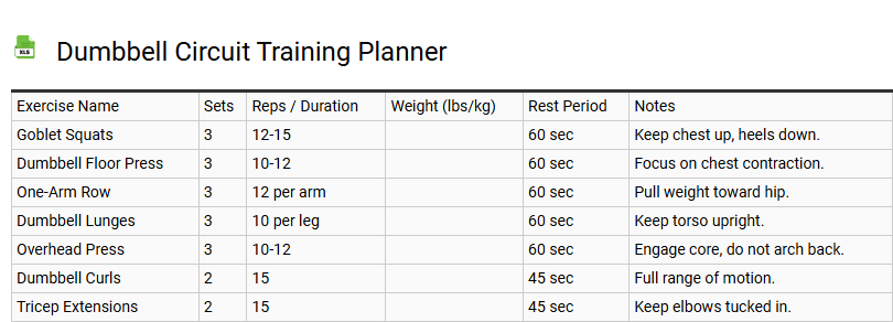 Dumbbell Circuit Training Planner