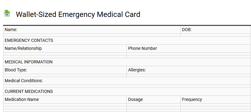 Wallet-Sized Emergency Medical Card