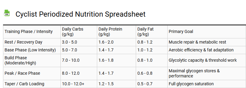 Cyclist Periodized Nutrition Spreadsheet