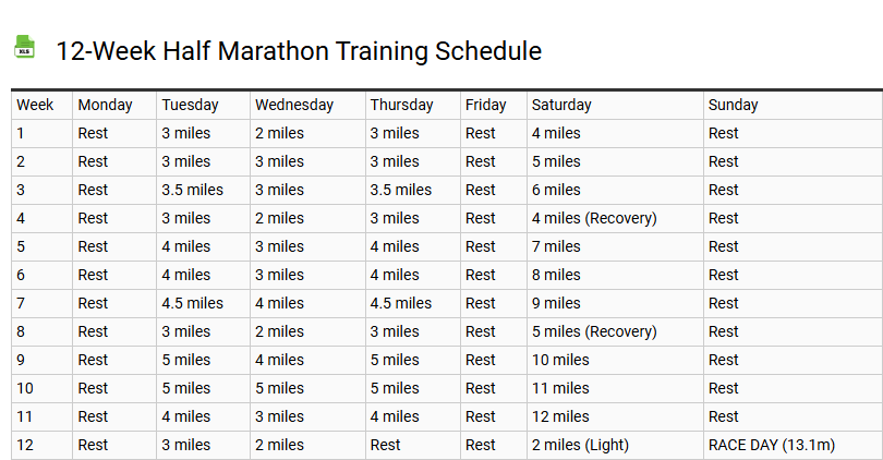 12-Week Half Marathon Training Schedule