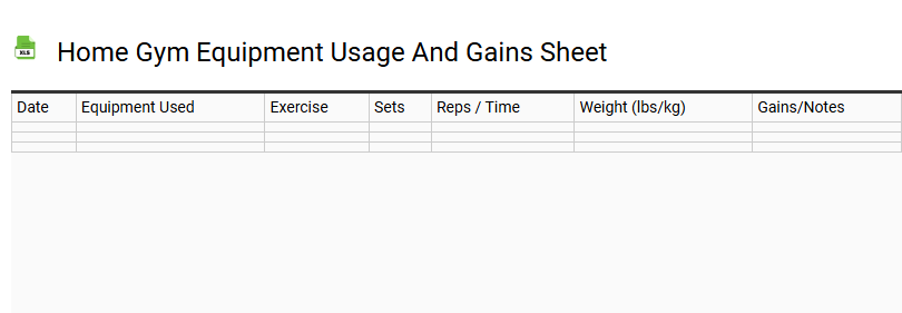 Home Gym Equipment Usage and Gains Sheet