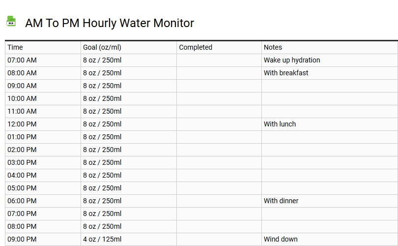 AM to PM Hourly Water Monitor