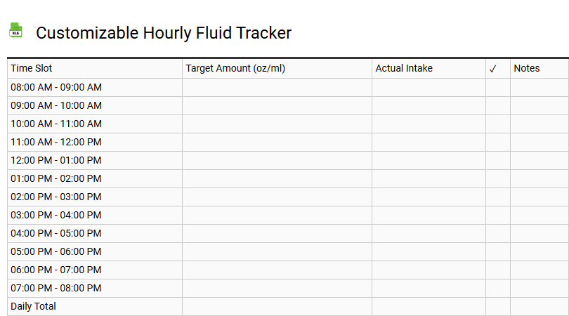 Customizable Hourly Fluid Tracker